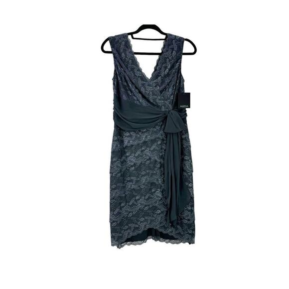 Marina Sheath Multi Tiered Lace Dress Sleeveless Gray Size 10 NWT - Picture 5 of 12